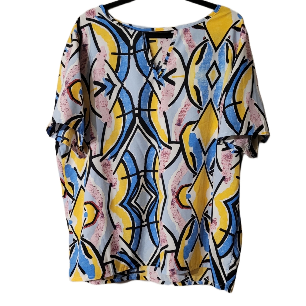 SHEIN Abstract Print Lightweight Blouse Size 3XL Blue Yellow Black